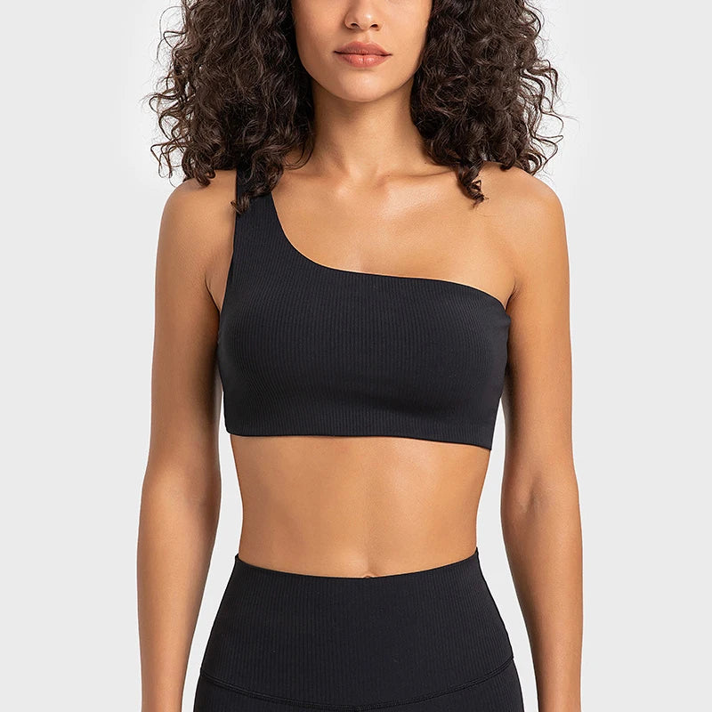 Ribbed Texture Asymmetrical Top Light Support with  Built in Bra