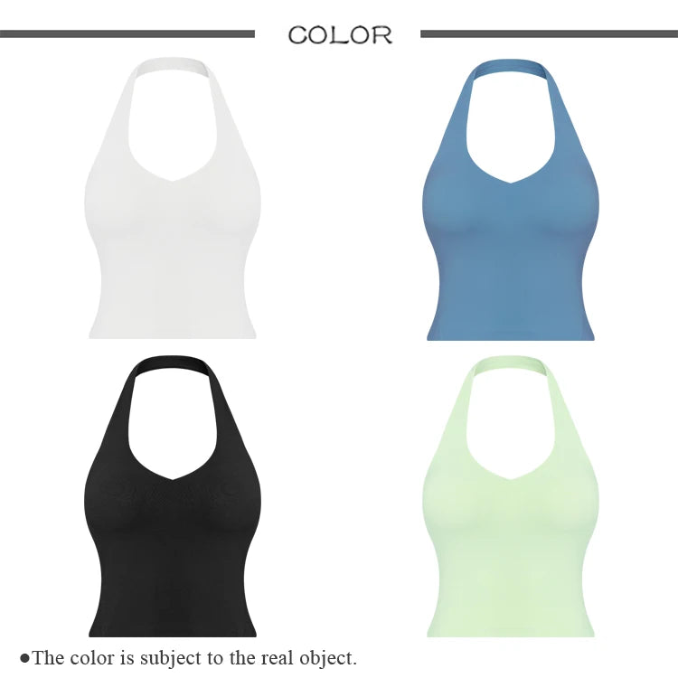 Light Support Cropped Halter Tank Top Built-in Bra With Removable Cups