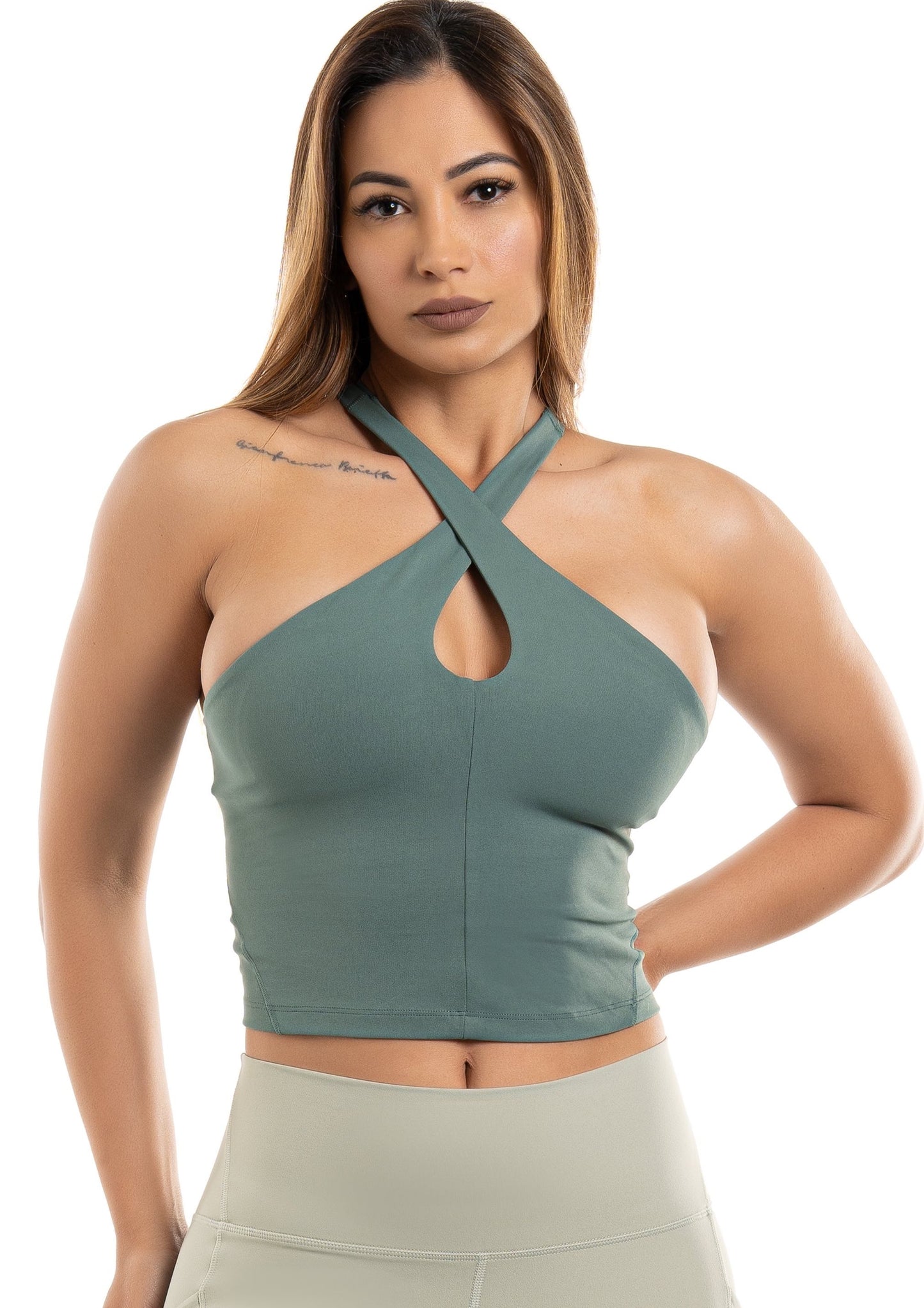 Women's Cross Strap Tank Top Built in Bra