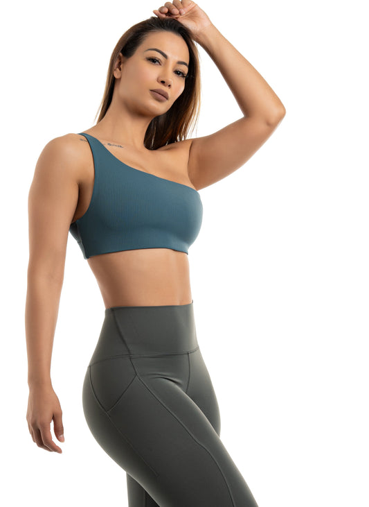 Ribbed Texture Asymmetrical Top Light Support with  Built in Bra